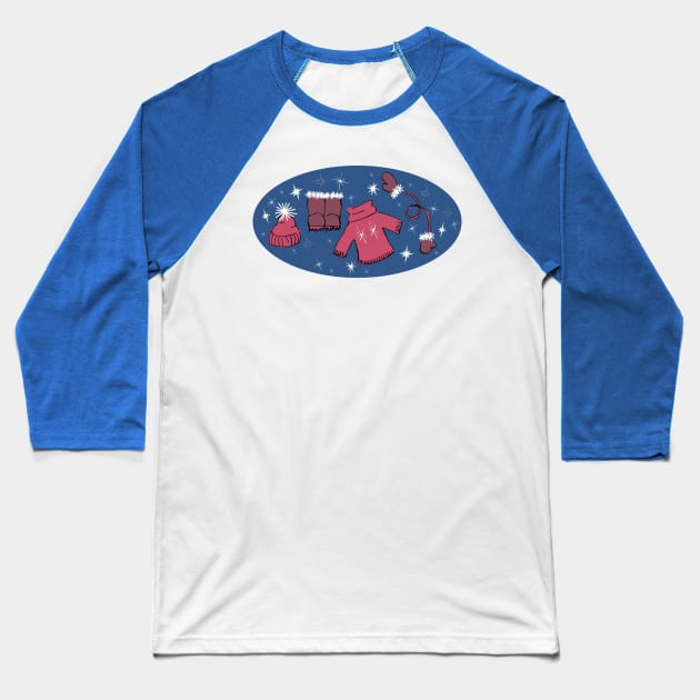 Winter weather snow lover gear cartoon illustration Baseball T-Shirt by Angel Dawn Design